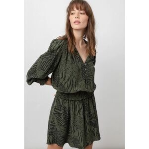 Rails Women's Zana Smocked Olive Mixed Animal Stripe Dress Size medium